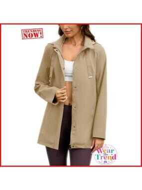 Waterproof Long Hooded Rain Jacket Windproof Plaid Lined Trench Coat
